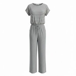 Zenana Gray and White Striped Romper - Size small